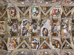 Michelangelo schilderde het plafond van de Sixtijnse Kapel. Het werk duurde bijna vier jaar (1508-1512).  