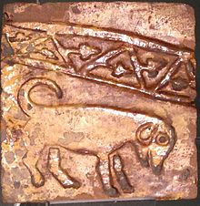 Medieval tile, probably from Ludlow Castle, originally part of a hunting scene.