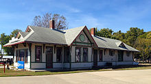 Voormalig Missouri, Kansas & Texas Railway Depot gebouwd in 1894  