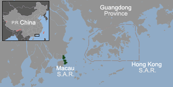 Macau and Hong Kong, in between the Pearl River Estuary