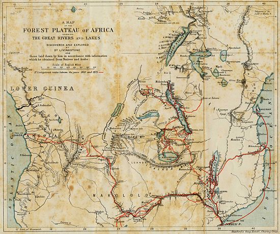 De reizen van Livingstone in Afrika tussen 1851 en 1873  