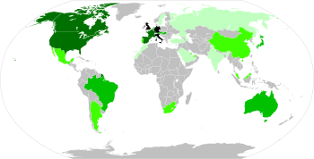Tämä kartta näyttää Formula 1 -maailmanmestaruuskilpailujen määrän maittain. Alueiden tosiasiallinen asema on esitetty.  