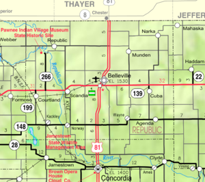 Mapa okresu Republic County od KDOT z roku 2005 (legenda mapy)  
