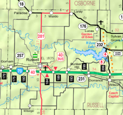 KDOT:s karta över Russell County från 2005 (kartlegend)  
