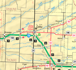Mapa de 2005 del condado de Thomas del KDOT (leyenda del mapa)  