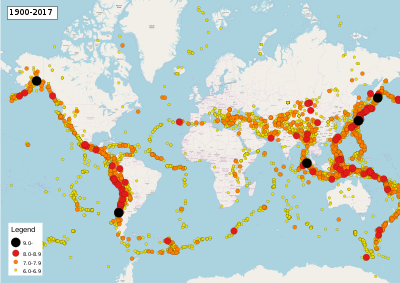 Grote aardbevingen van 1900 tot 2017  