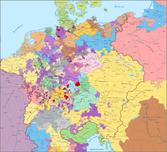 Central Europe on the eve of the Thirty Years' War. Habsburg possessions: Austrian line (Tyrol to Hungary in the east). Spanish line (Milan to Flanders in the west)