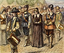 Mary Dyer leds till sin avrättning 1660 för att hon var kväkare.  