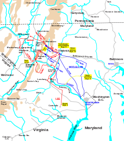 Mapa kampane v Marylande v americkej občianskej vojne v roku 1862