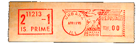 Postmark with the 23rd Mersenne prime found at UIUC by Donald B. Gillies in 1963.