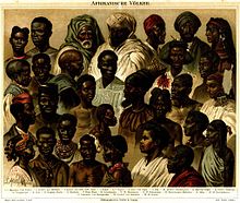 "Afrikan kansat": Meyers Konversation-Lexikonin (1885-1890) neljännen painoksen valokuvat tummaihoisista afrikkalaisista.  