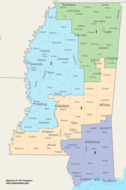 Die Kongressbezirke von Mississippi seit 2013