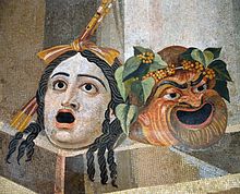 Roman theatre masks as gargoyles (Museo Capitolino, mosaic, c. 100 BC)