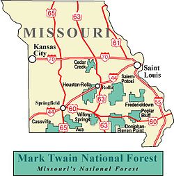 Mapa Národního lesa Marka Twaina