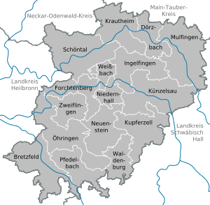 Landkreis Hohenlohe - kaupungit ja kunnat  