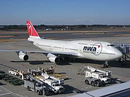Een Boeing 747-400 van Northwest Airlines (nu Delta Air Lines)  
