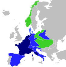 První francouzské císařství ve svém největším rozsahu v roce 1811 Francouzské císařství Dobyté "vzpurné" státy Dobyté "spojenecké" státy