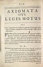 Una página del libro de Newton sobre las tres leyes del movimiento  