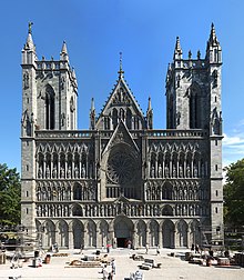 The Nidaros Cathedral in Trondheim, west facade largely a new creation of the 19th and 20th century.