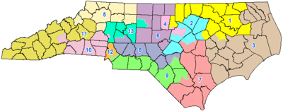 Pohjois-Carolinan kongressin vaalipiirit vuoden 2016 oikeuden päätöksen jälkeen  