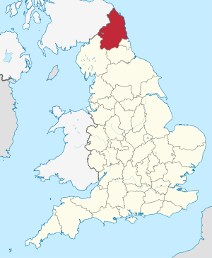 Kartta, jossa Northumberland (seremoniallinen kreivikunta) näkyy  