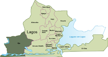 Map of Lagos, Ojo highlighted