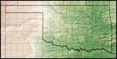 Kartta, jossa esitetään Oklahoman fyysiset ominaisuudet.  