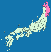Kaart van Japanse provincies met de regio Sanriku gemarkeerd