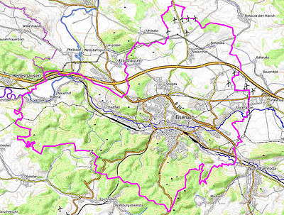 Topographic map of Eisenach - Source: OpenTopoMap (2013)