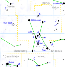 Карта на съзвездието Орион  