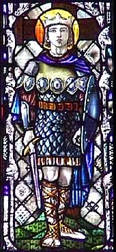 Svatý Oswald ve vitráži z katedrály v Gloucesteru  