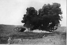 German soldiers increasingly on the defensive in the summer of 1918: attempted defense of a British Mark IV tank attack with a flamethrower