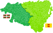 The department of Pyrénées-Atlantiques comprising the French Basque Country and the province of Béarn