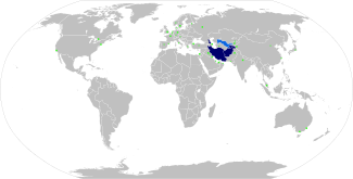 The Persian language in the world Blue : official language (Iran, Afghanistan, Tajikistan) Green : Persian-speaking minorities