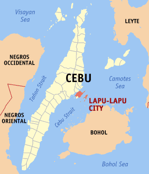 Mapa da Província de Cebu mostrando a cidade de Lapu-Lapu