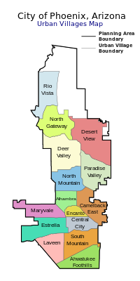 Kaart van de stadsdorpen van Phoenix