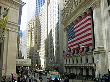 The New York Stock Exchange on Wall Street is the world's largest stock exchange in terms of the market capitalisation of the companies listed on it.