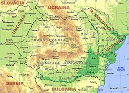 Una mappa fisica della Romania.