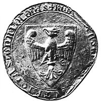 Przemysław's royal seal with the crowned white eagle of the Piast; the coat of arms of Poland originated here