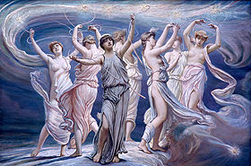 ギリシャ神話の「プレアデス」は、7人の姉妹が星団に変身したというもので、同じ星団に関するオーストラリアのアボリジニの伝説と非常によく似ています。どちらの神話でも、7人の星はオリオン座の星で見た男に追われる若い女性である。この同じテーマはマオリ神話にも見られる。