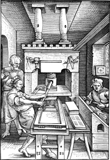 Drukkers aan het werk in 1520  