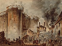 The storming of the Bastille (picture by Jean-Pierre Louis Laurent Houel, published 1789)