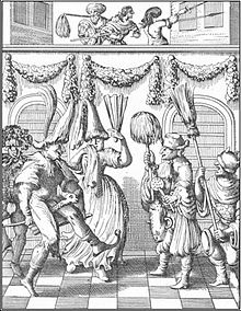 Purim celebrants in costume, print from the Philologus Hebræo-Mixtus, 1657.