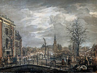 Tre dage efter den ødelæggende eksplosion af et krudtskib den 12. januar 1807 i den hollandske by Leiden.  