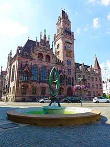 St. Johann town hall with phoenix fountain