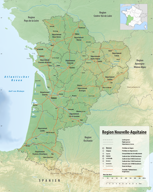 Karta över Nouvelle-Aquitaine  