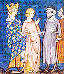Een 14e eeuwse afbeelding van het huwelijk tussen Rollo en de koningsdochter Gisela