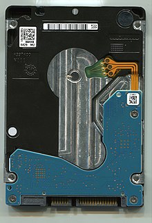 Rear side of a 2 TB 2.5″ hard disk in detail