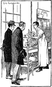 Holmes' (right) first appearance as a chemistry student, illustration by Richard Gutschmidt, 1902.