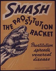 Yhdysvaltain liittovaltion hallituksen toisen maailmansodan aikainen prostituution vastainen juliste.